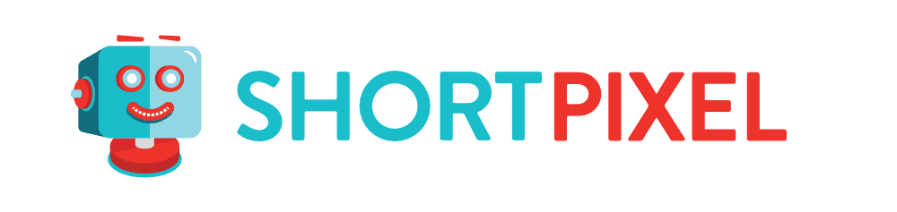 ShortPixel logo featuring a stylized robot head on the left and the word "SHORTPIXEL" in blue and red letters on the right.